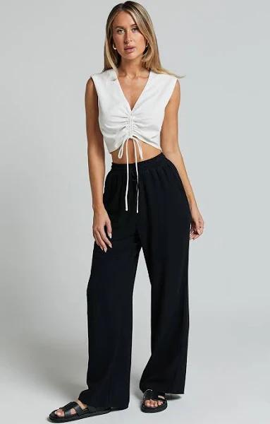 Black Pants - Mid Waisted Relaxed Elastic Waist Pants