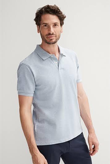 Trenery Men Cotton Pique Marle Polo T-Shirt Blue Medium 100% Cotton