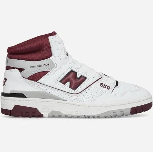 New Balance White & Burgundy 650 Sneakers