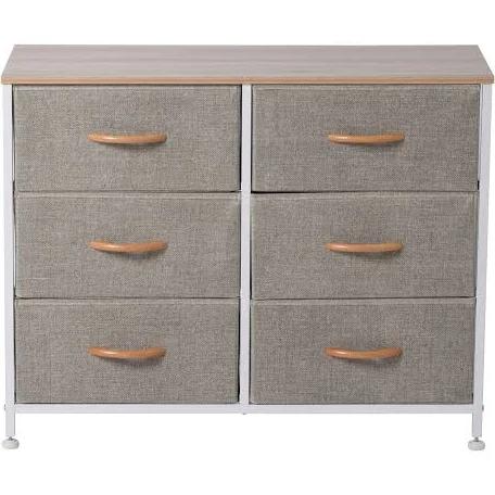 Sherwood Luna 6 Drawer Fabric Home Storage Dresser Cream