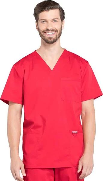 Cherokee Workwear Revolution Men's V-Neck Scrub Top - S - Red