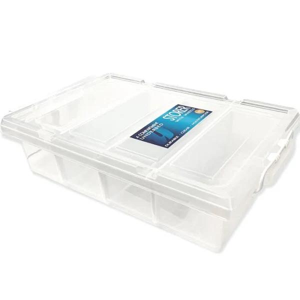 Under Bed 4 Compartment Storer with Wheels 19L Container Tub Storage Unit