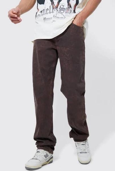 Mens Brown Tall Overdyed Straight Leg Stacked Jean