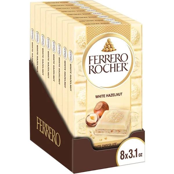 Ferrero Rocher Premium Chocolate Bars, White Chocolate Hazelnut Individually Wrapped, 3.1 oz (Pack of 8)