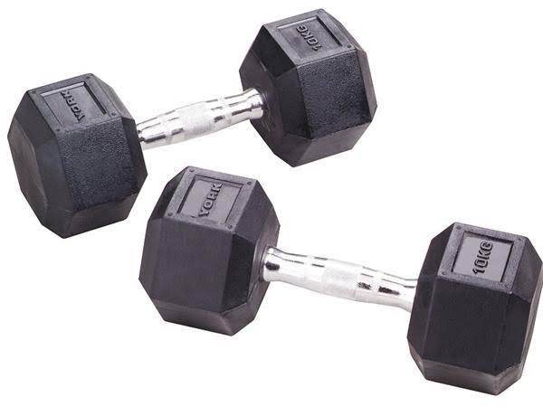 York Fitness 40kg Rubber Hex Dumbbell