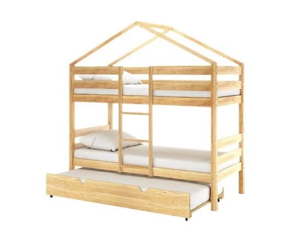 Andrus Solid Pine House Bunk Bed With Narell Trundle - Natural