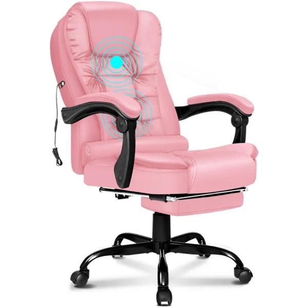 ALFORDSON Massage Office Chair Footrest Executive Gaming Racing Seat Pink PU