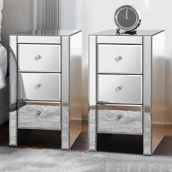 ALFORDSON 2x Mirrored Bedside Table Cabinet Nightstand Side End Table Drawers