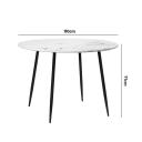 Oikiture 110cm Dining Table Round Wooden Table with Marble Effect Metal Legs White