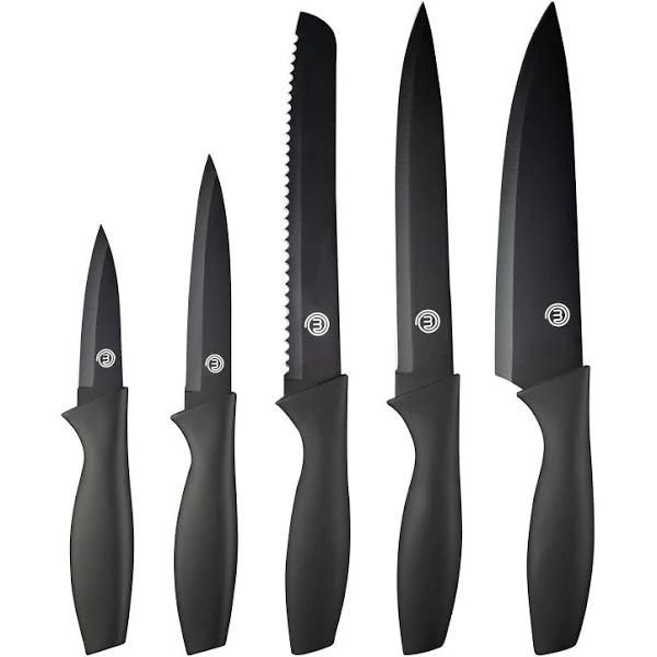 MasterChef Kitchen Knives Set of 5 Including Paring, Utility, Bread, Carving & Chef Knife, Sharp Stainless Steel, Non Stick Blades & Soft Touch