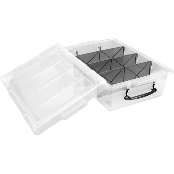 10 x Under Bed 25L Plastic Storage Box with 3 Dividers Crate Tubs Bin Containers - AfterPay & zipPay Available