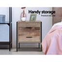 Artiss Bedside Table Drawers - Metal Oak Nightstand