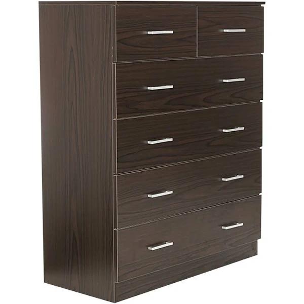 Tallboy Dresser 6 Chest of Drawers Cabinet - Brown