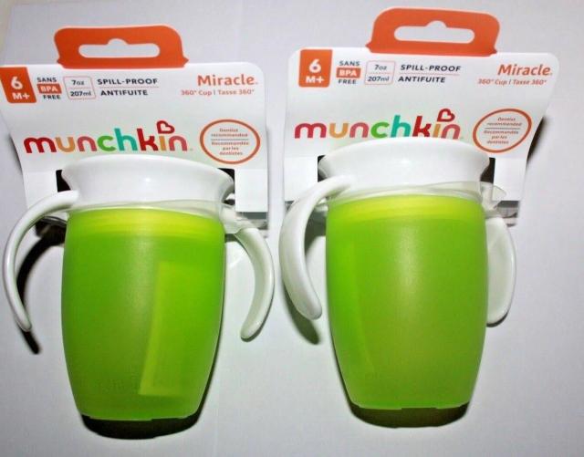 Munchkin Miracle 360 Cup Green - 7 Oz Spill Proof Baby Toddler Cup Lot