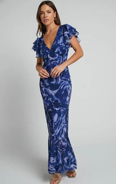 Dylana V Neck Flutter Sleeve Maxi Dress in Navy Swirl - A Line Dresses, European Summer Outfit, Price History & Comparison