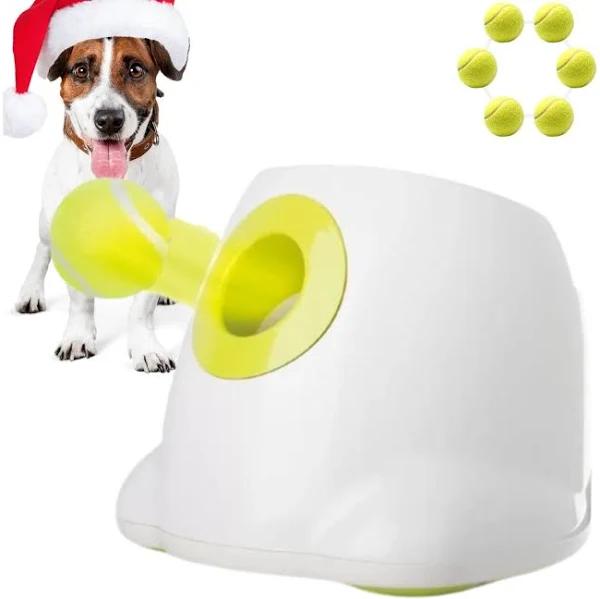 Automatic Ball Launcher Throwing Machine Dog Toys Interactive Tennis Pet 6Balls