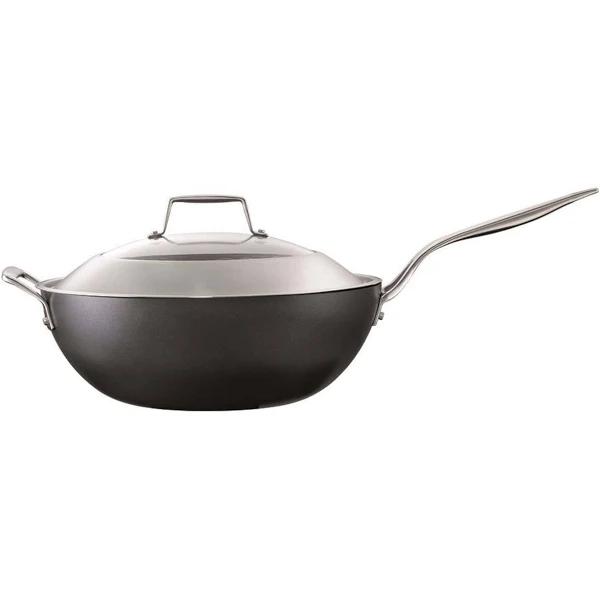 Cuisine::pro Diamond 9 Hard Anodised Aluminium Non-stick Wok With Lid 32cm