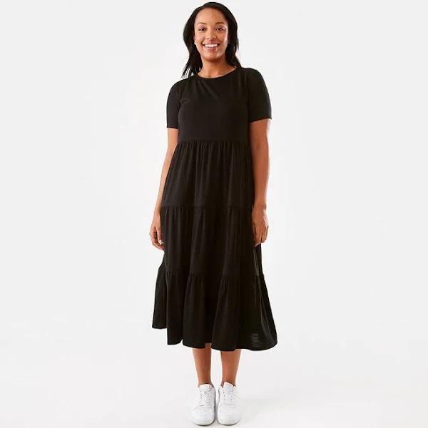 Kmart Short Sleeve Tiered Jersey Midi Dress - Black Size: 8