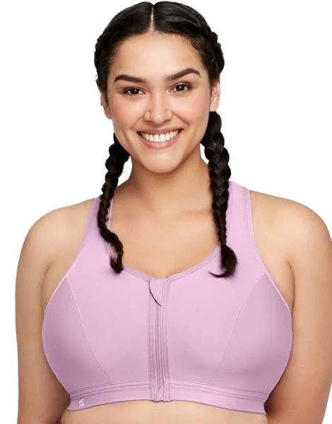 Glamorise Zip Up Front-Closure Wire-Free Sports Bra - Lavender 24DD 9266 Plus Size Bra - AfterPay Available