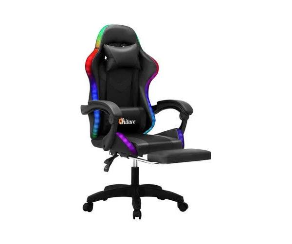 Oikiture Gaming Chair Massage Racing RGB Led Recliner