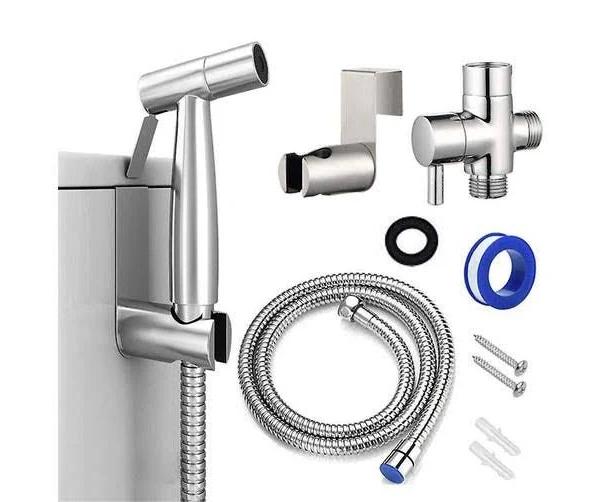 Toilet Bidet Sprayer And Stainless Steel Toilet Bidet Sprayer - Bidet Sprayer Kit - Easy To Install With 1.5m Spring Loaded Shower Hose And Hook, Euro