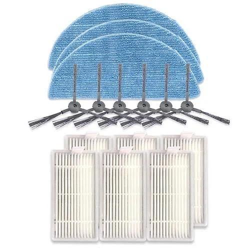 Funspace Xi242 3 Pairs K614 Side Brushes + 6 Pcs I208 Filters+ 3 Pcs I201 Rags Set For Ilife V5s Pro / V50 / V5s