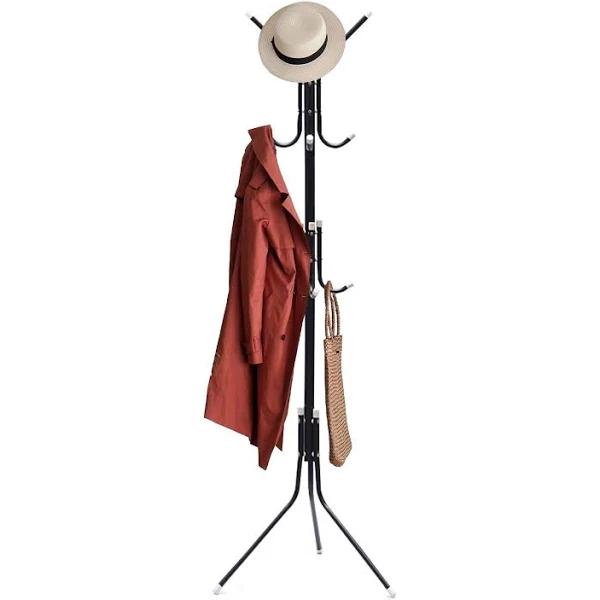 EKKIO 12 Hook Metal Coat Rack Stand with 3-Tier Hat Hanger (Black)