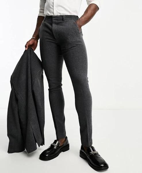 ASOS Design Skinny Wool Mix Suit Pants in Herringbone in charcoal-Grey