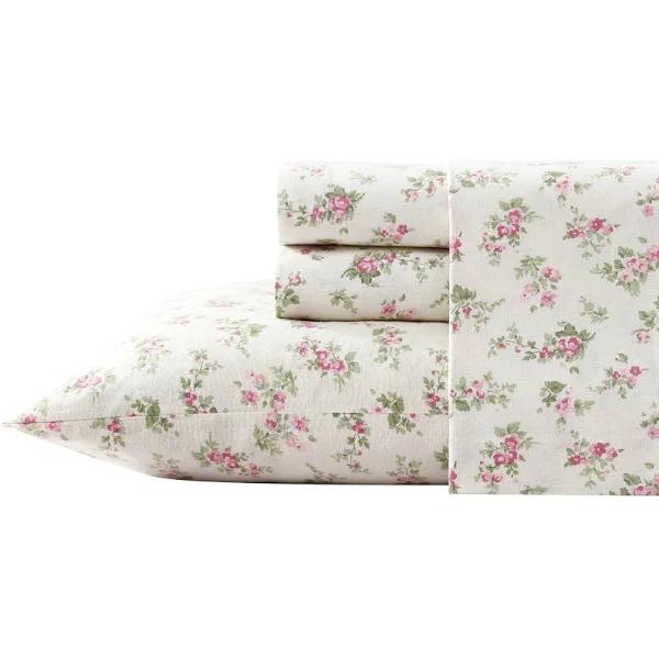 Laura Ashley Audrey Pink Flannel Sheet Set, Twin