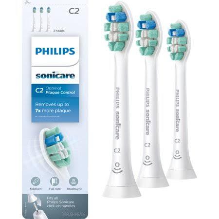 Philips Sonicare Genuine C2 Optimal Plaque Control Toothbrush Heads, 3 Brush Heads, White, HX9023/65