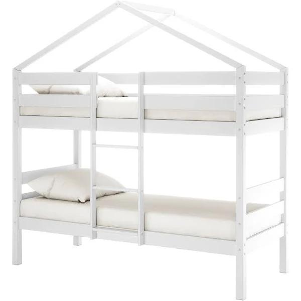 Andrus Solid Pine Kids Bunk Bed w/ Junior Mattress - White