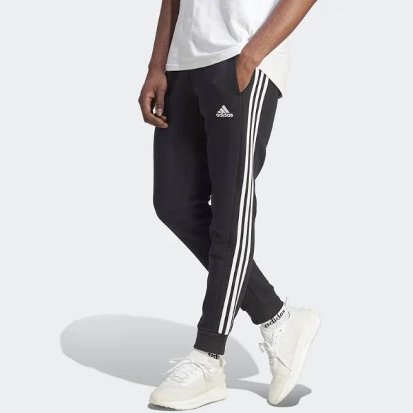 adidas-Essentials Fleece 3-Stripes Tapered Cuff Pants-Men-Black / White-XS