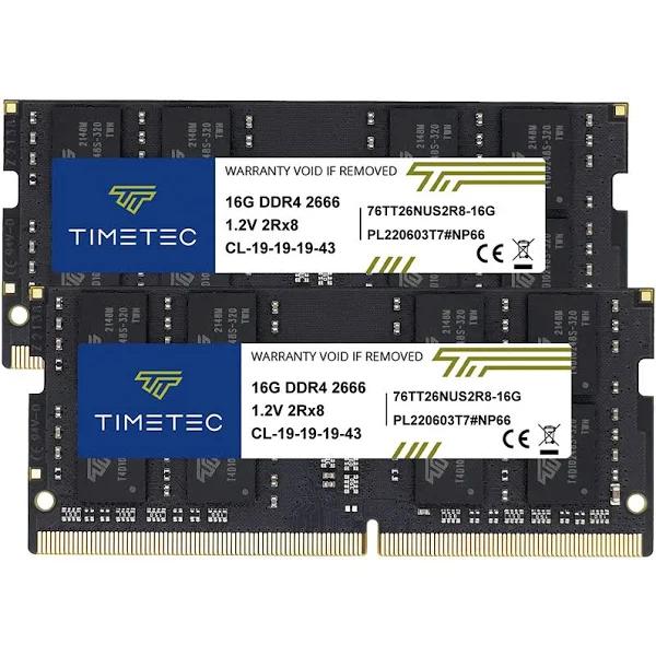 Timetec 32GB KIT(2x16GB) DDR4 2666MHz PC4-21300 Non-ECC Unbuffered 1.2V CL19 2Rx8 Dual Rank 260 Pin SODIMM Laptop Notebook PC Computer Memory RAM