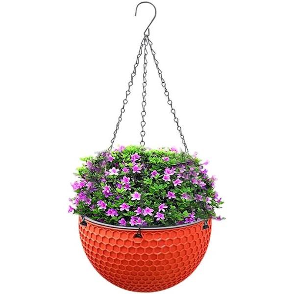 SOGA Red Medium Hanging Resin Flower Pot Self Watering Basket Planter Outdoor