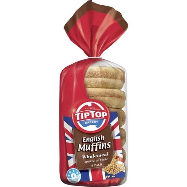 Tip Top English Muffins Wholemeal 6 Pack