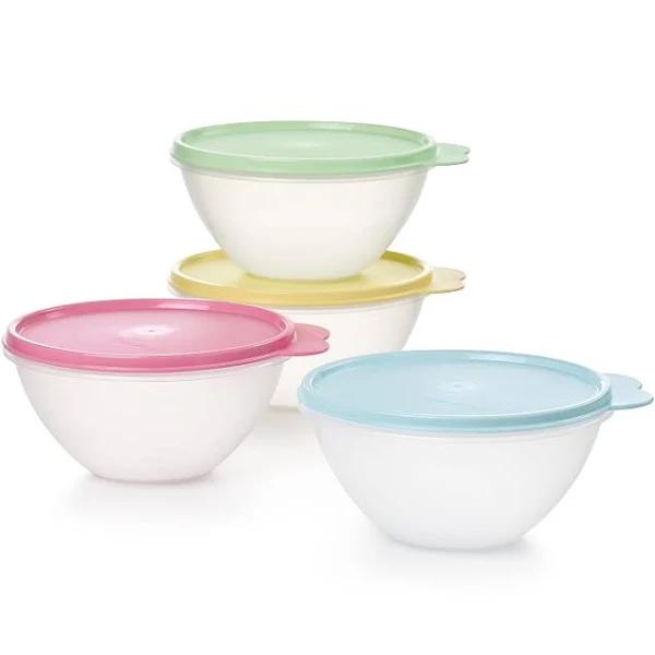 Tupperware Heritage Wonderlier 3.5 Cup Food Storage Bowl Set of 4 in Vintage Colors- Dishwasher Safe & BPA Free - (4 Containers + 4 Lids)