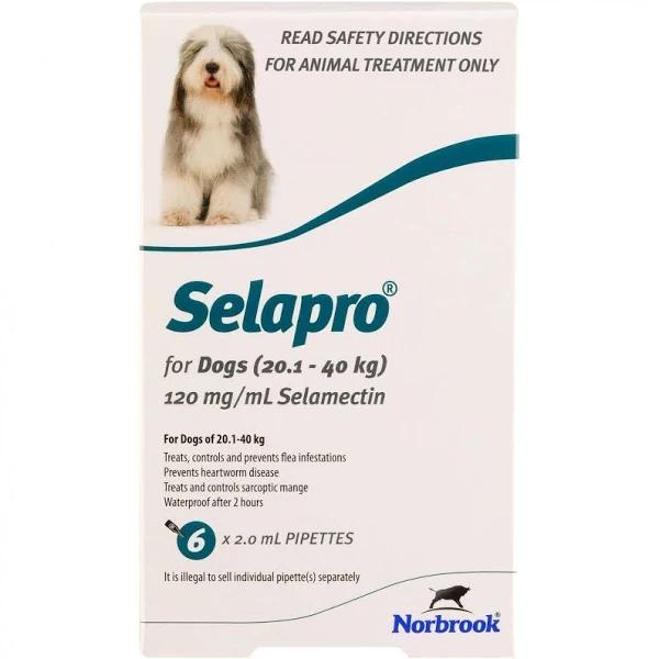 Selapro Flea & Worming Spot On Treatment 20.1-40kg Dog - 6pk