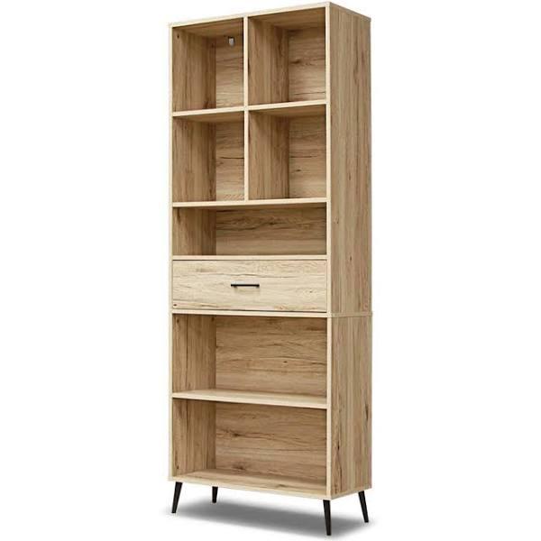 HelloFurniture Niva 5 Tier Oak Bookshelf 1 Drawer