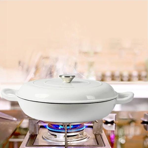 Toque Enamel Dutch Oven 4L Cast Iron Pan Casserole Pot Slow Cook with Lid White