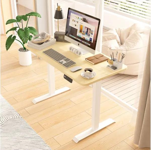 Advwin Electric Standing Desk Motorised Sit Stand Up Oak+White 120cm