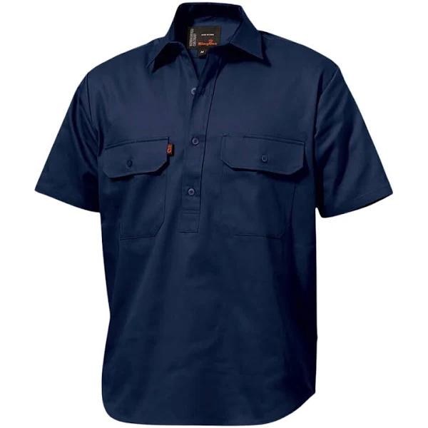 King Gee Closed Front Drill Short Sleeve Shirt - Navy 5XL