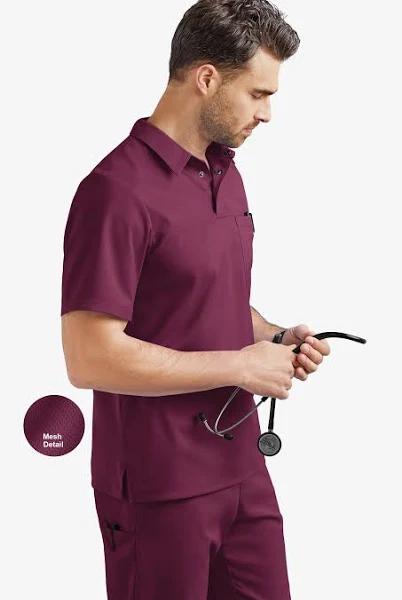 Advantage Stretch Men's 3-Pocket Short Sleeve Polo with Back Air-Mesh Panels in Wine | Size S Polyester/rayon/spandex