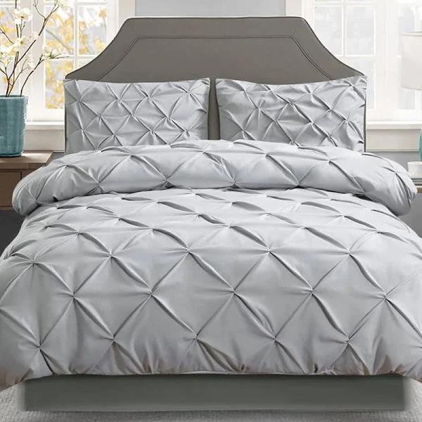 Giselle Bedding Quilt Cover Set Diamond Pinch Grey - Super King