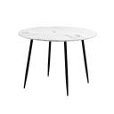 Oikiture 110cm Dining Table Round Wooden Table with Marble Effect Metal Legs White