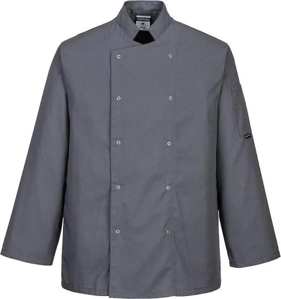 Portwest Mens Suffolk Long-Sleeved Chef Jacket Slate Grey M Polyester Cotton Mens Chef Jacket