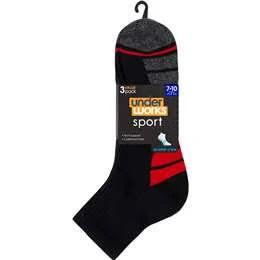 Underworks Mens Sport Quarter Crew Black 7 to 10 3 Pack