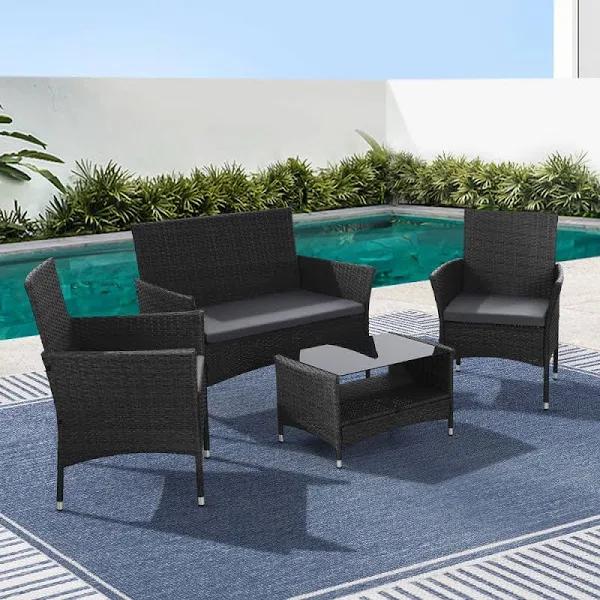 Gardeon 4 Piece Outdoor Dining Set Furniture Lounge Setting Table Chairs Black