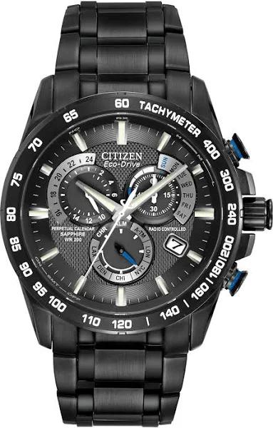 Citizen AT4007-54E Men's Perpetual Chrono A-T Black Dial Black Bracelet Watch