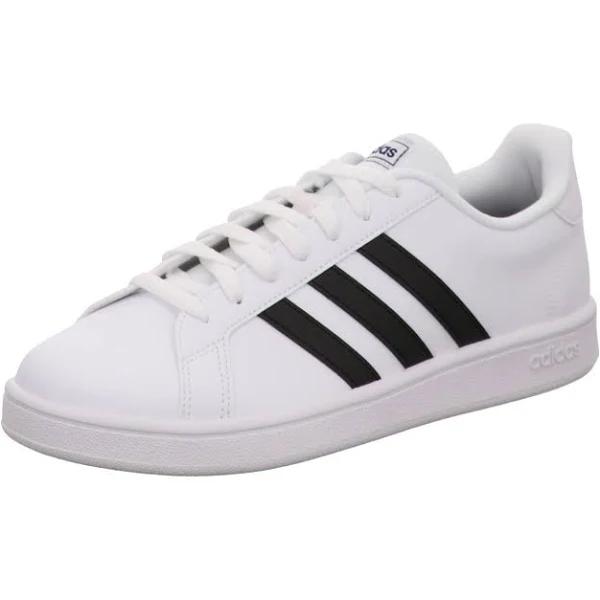 adidas-Grand Court Base Shoes-Unisex-Cloud White / Core Black / Dark Blue-11