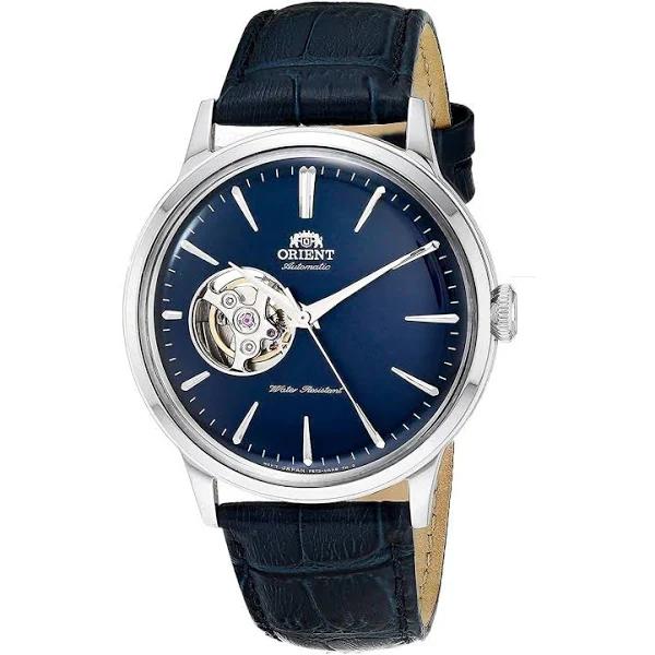 Orient 'Bambino Open Heart' Japanese Automatic Stainless Steel and Leather Dress Watch